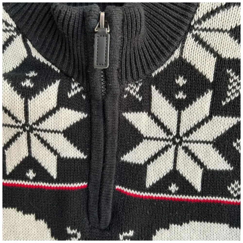 CHAPS Sweater Men's Med Black Red Sweater Fair Isle 1/4 Zip Nordic Alps Pullover
